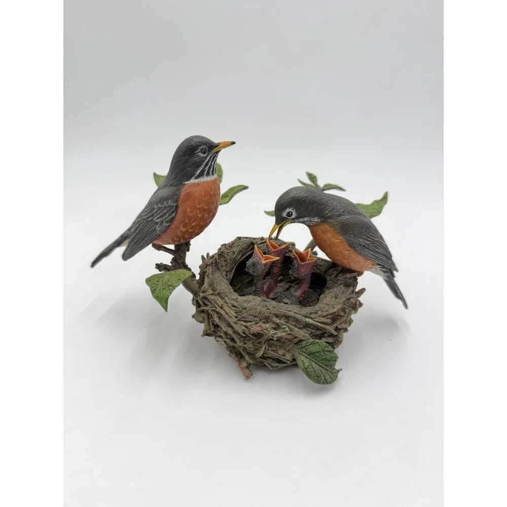 Vtg Danbury Mint American Robins by Bob Guge Bird Nest Figurine 4”Hx6”L - Picture 4 of 8